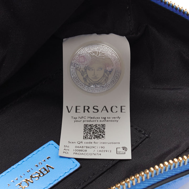 VERSACE blue lambskin leather quilted gold Medusa chain crossbody bag Medium