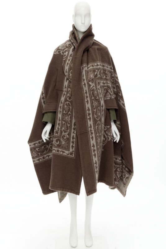 rare COMME DES GARCONS 2009 Runway brown ethnic wool cashmere blanket cocoon M