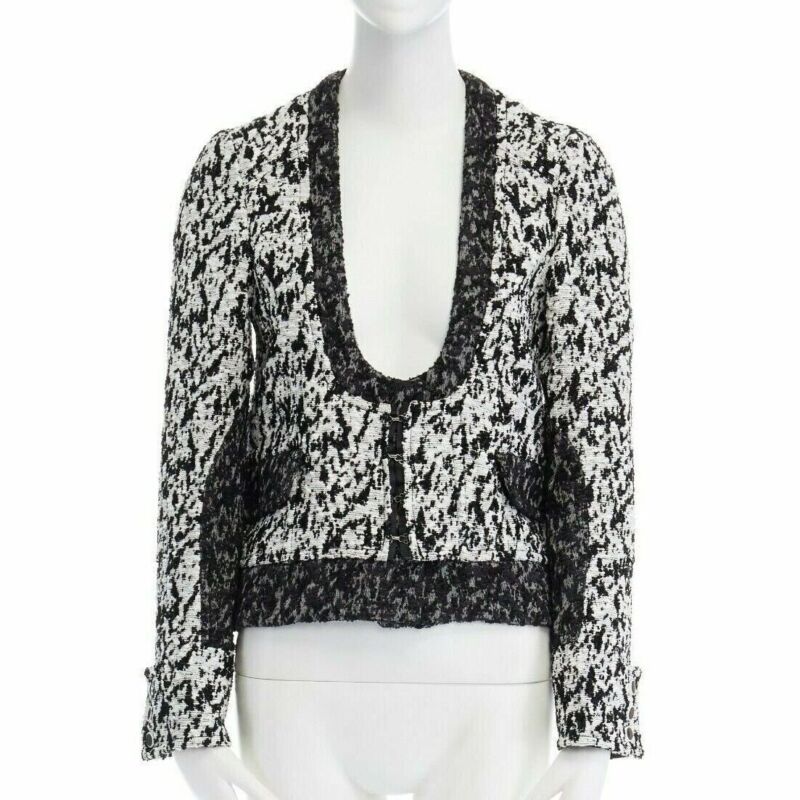 runway PROENZA SCHOULER 2011 white black boucle hook eye cropped jacket US4 S
