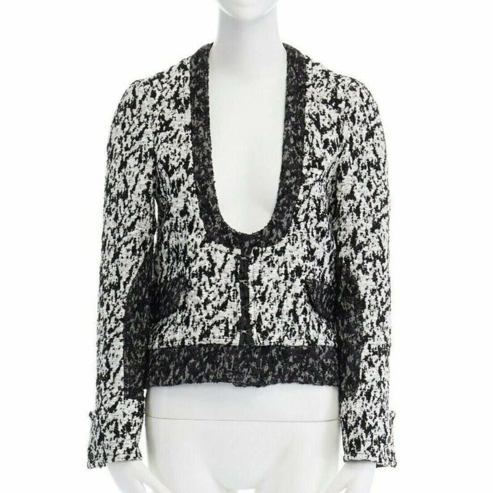 runway PROENZA SCHOULER 2011 white black boucle hook eye cropped jacket US4 S