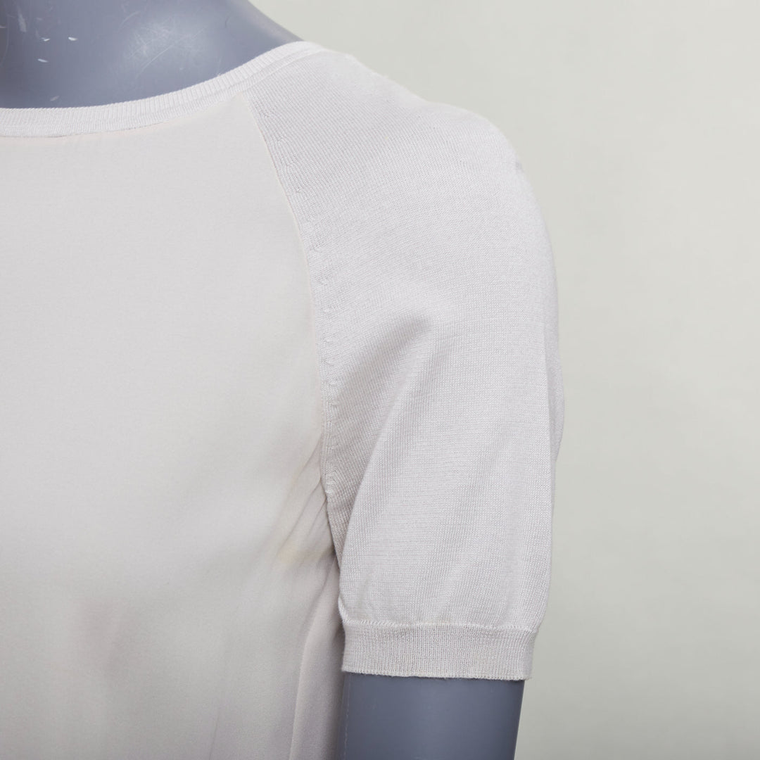 LORO PIANA grey silk bi fabric  raglan short sleeve logo charm top IT38 XS
