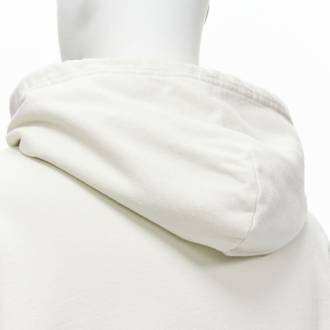 BALENCIAGA Demna 2021 ecru cotton logo embroidery oversized hoodie sweatshirt L