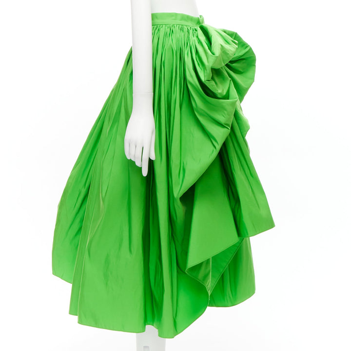 ALEXANDER MCQUEEN 2022 green taffeta bow detail high low cocktail skirt IT38 XS