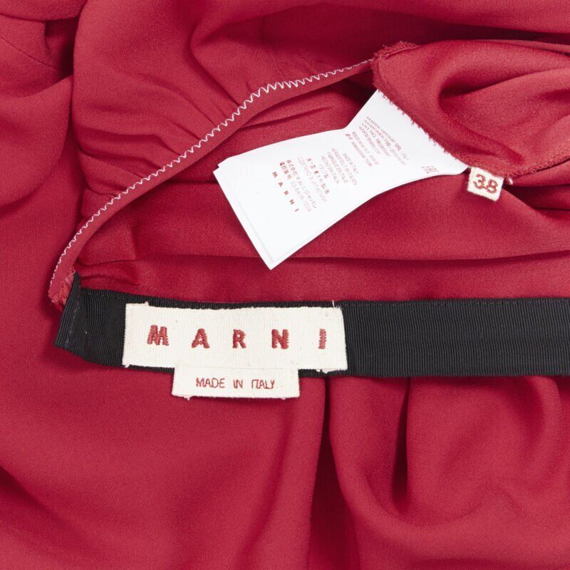 MARNI 2019 red viscose crepe white overstitched pleated casual dress IT38