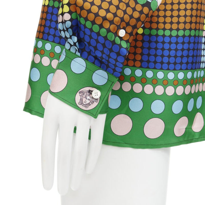 VERSACE 2021 Runway Tresor De La Mer Pop Dot 100% silk Medusa shirt EU37 XS