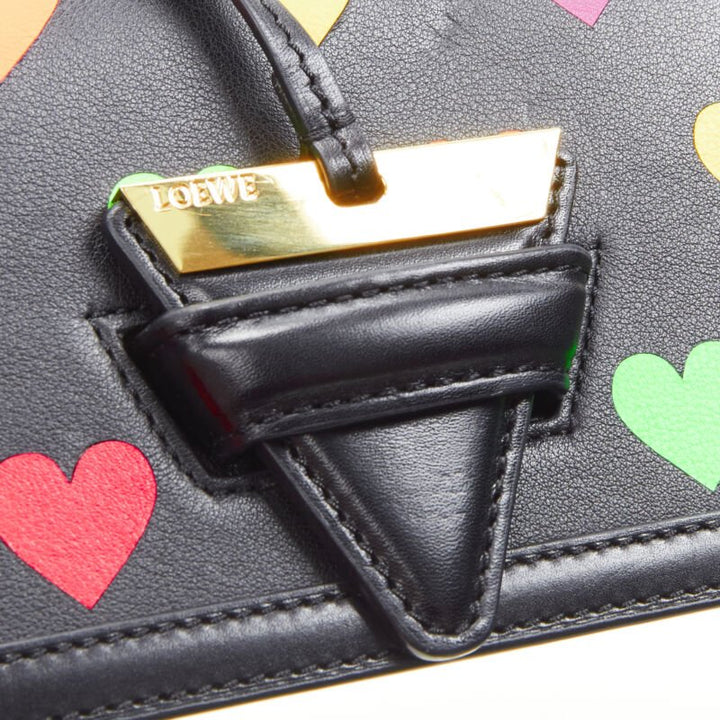 rare LOEWE Barcelona black leather neon heart print crossbody bag