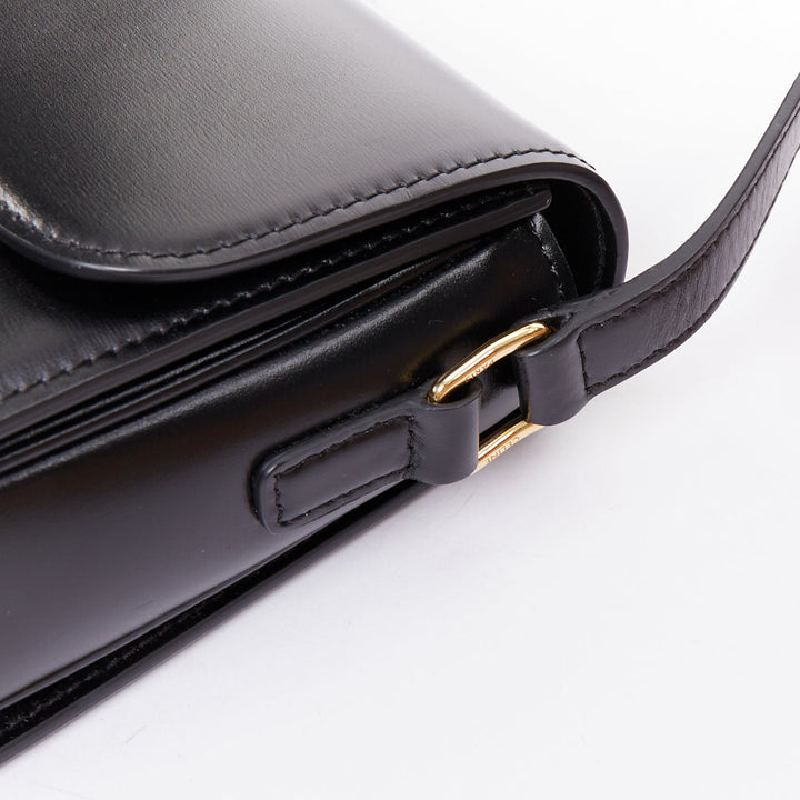 CELINE Teen Triomphe black shiny calfskin gold anagram logo crossbody bag