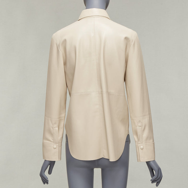 NANUSHKA stone beige vegan leather panels hidden placket minimal shirt XS