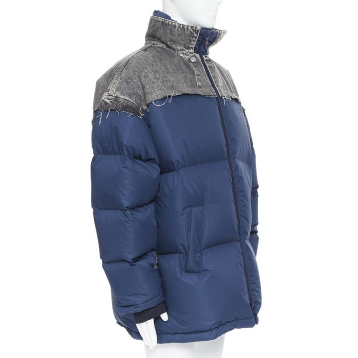 BALENCIAGA Demna 2018 Fake Layering navy washed denim down puffer jacket S