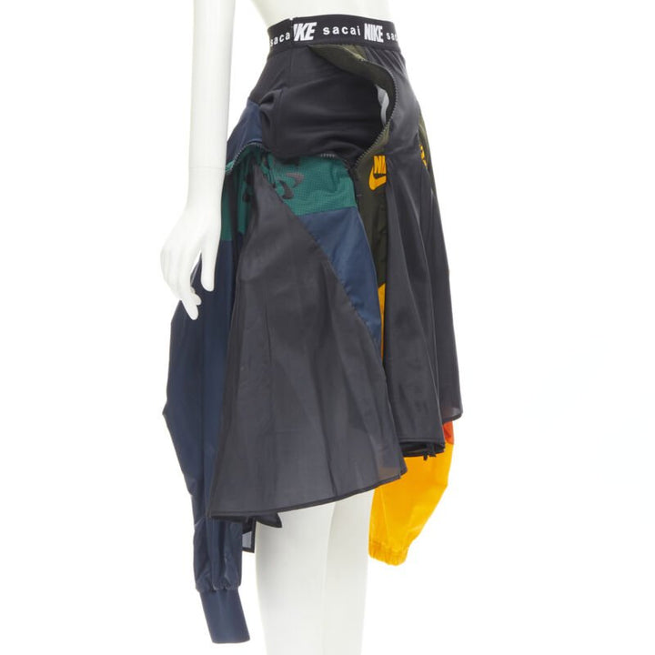 SACAI NIKE deconstructed windbreaker patchwork draped skirt XXS
