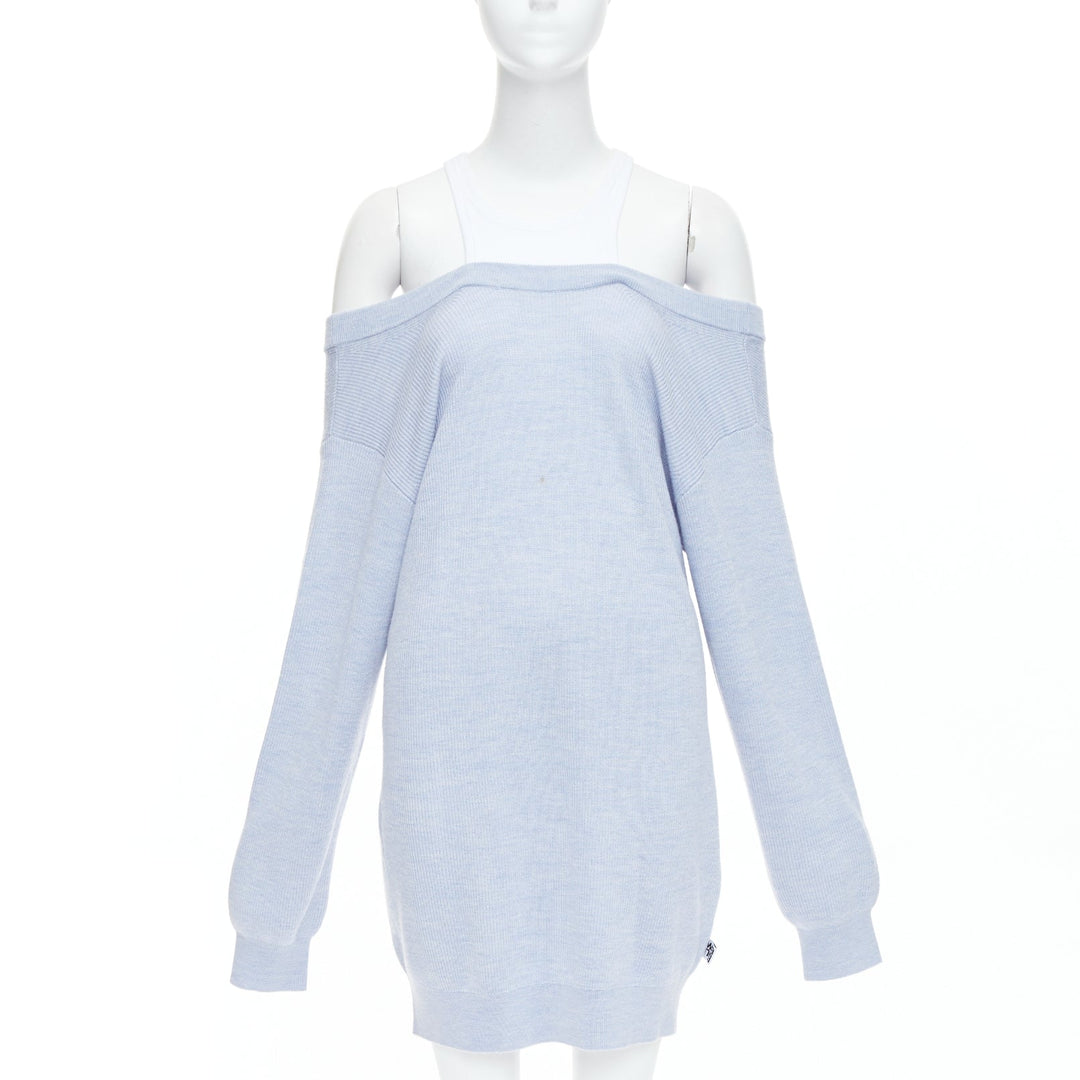 ALEXANDER WANG T blue merino wool white contrast sweater dress M