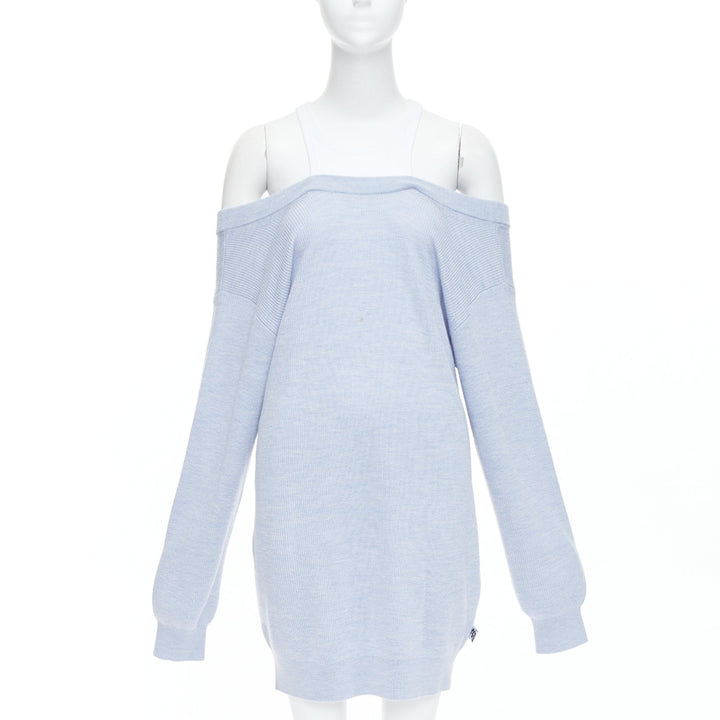 ALEXANDER WANG T blue merino wool white contrast sweater dress M