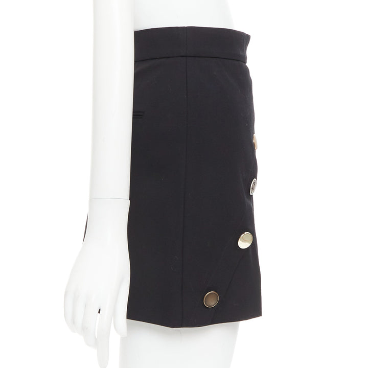 ALEXANDER MCQUEEN 2021 black gold multi buttons asymmetric panel shorts IT36 XXS