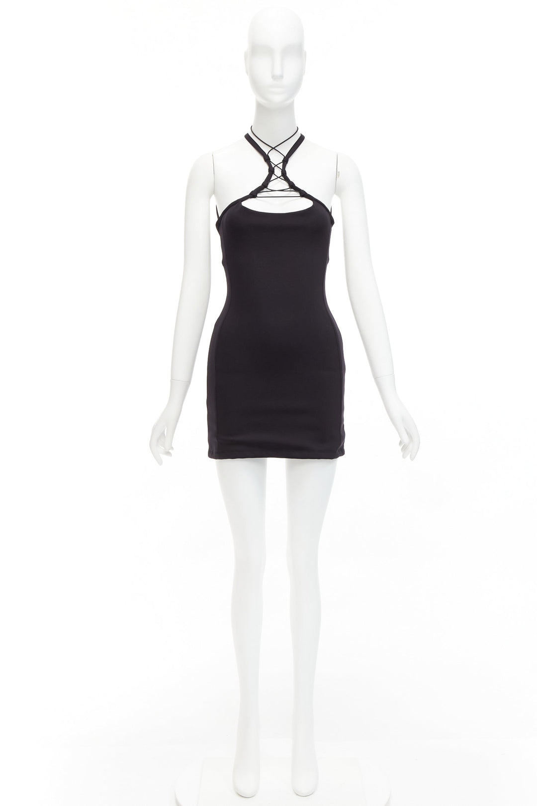 MONSE black jersey white logo back sportif bungee strap halter mini dress XS