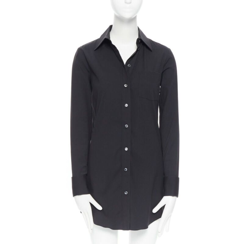 MICHAEL KORS black peak spread collar folded cuffs patch pocket long shirt US0