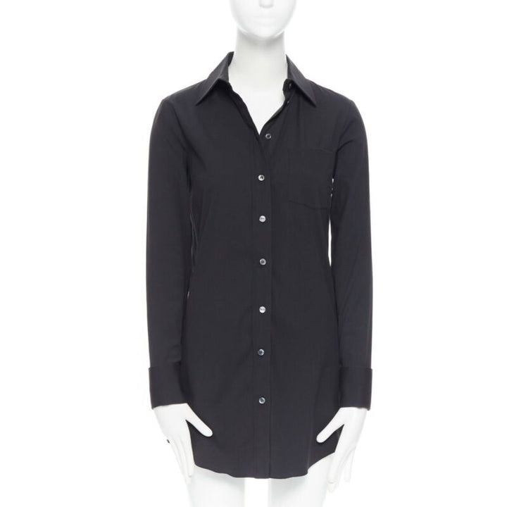MICHAEL KORS black peak spread collar folded cuffs patch pocket long shirt US0