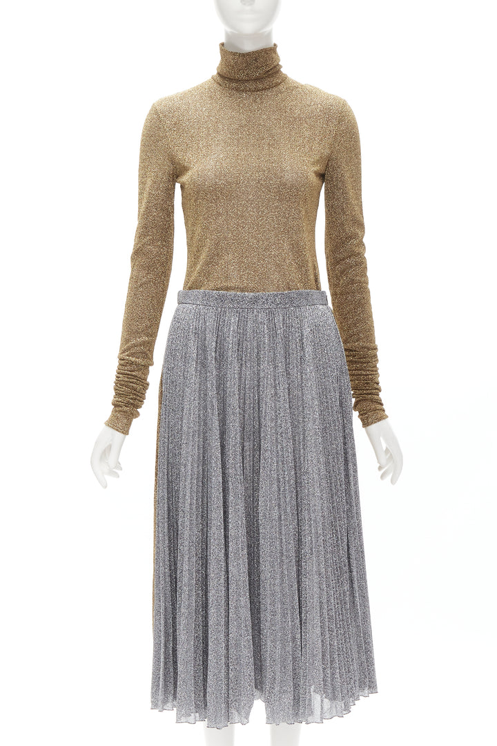 PHILOSOPHY LORENZO SERAFINI metallic gold silver lurex turtleneck skirt set S