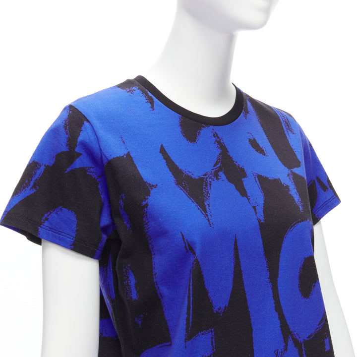 ALEXANDER MCQUEEN 2022 Brush blue black graffiti cotton tshirt IT38 XS
