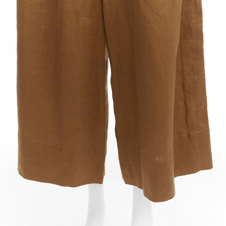 NICHOLAS brown 100% linen high waisted belt wide leg pants US6 M