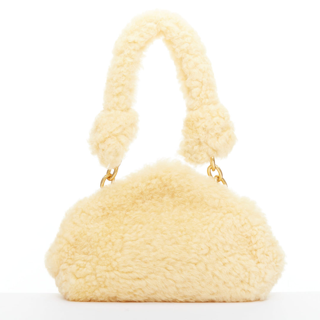 BOTTEGA VENETA Sherpa Teddy Gold yellow shearling chain underarm shoulder bag