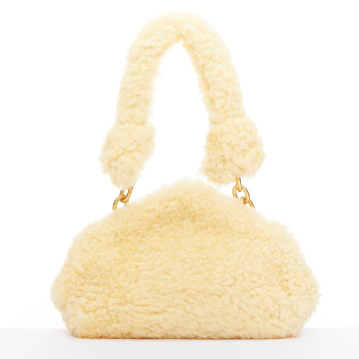 BOTTEGA VENETA Sherpa Teddy Gold yellow shearling chain underarm shoulder bag