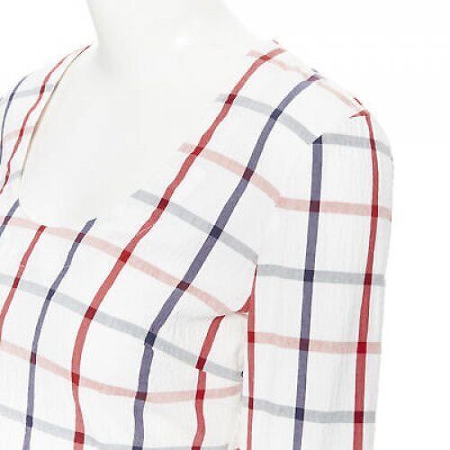 ROSIE ASSOULIN 2018 white checked seersucker puff sleeve wrap top US0 XS