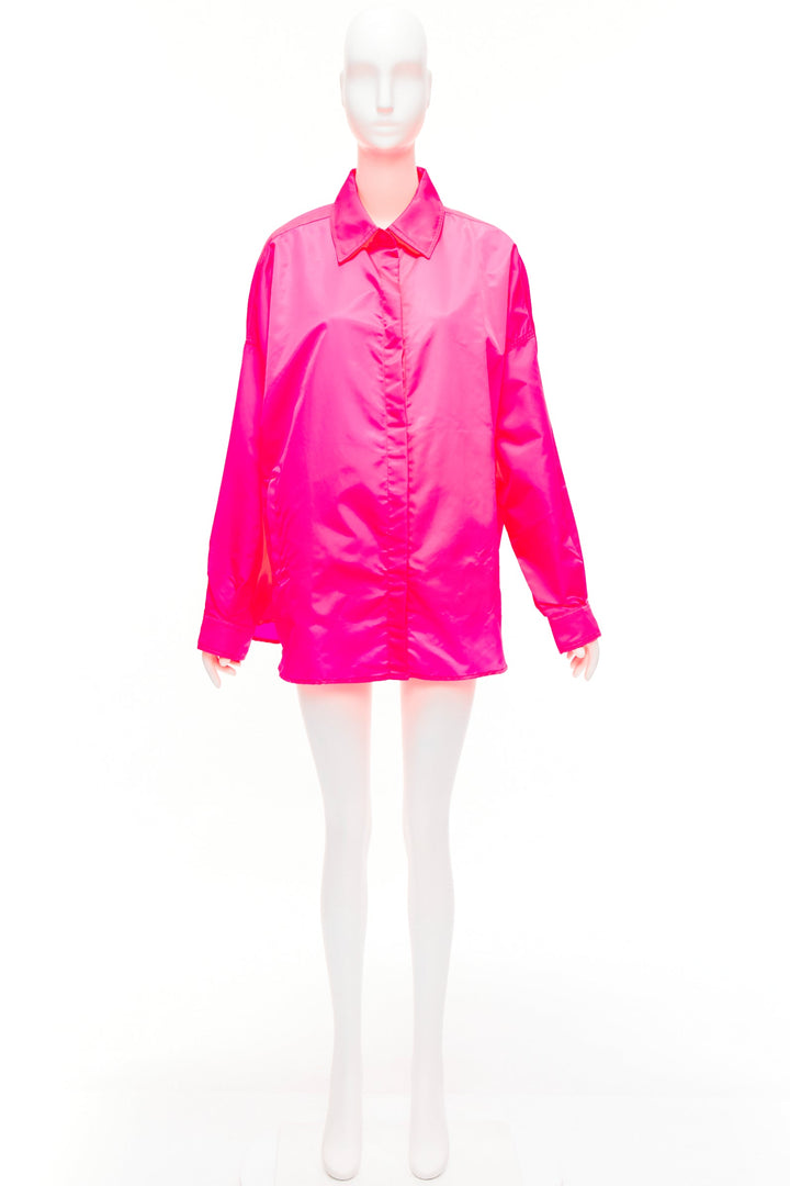 FRANKIE SHOP Perla hot pink nylon oversized shell shirt jacket XS