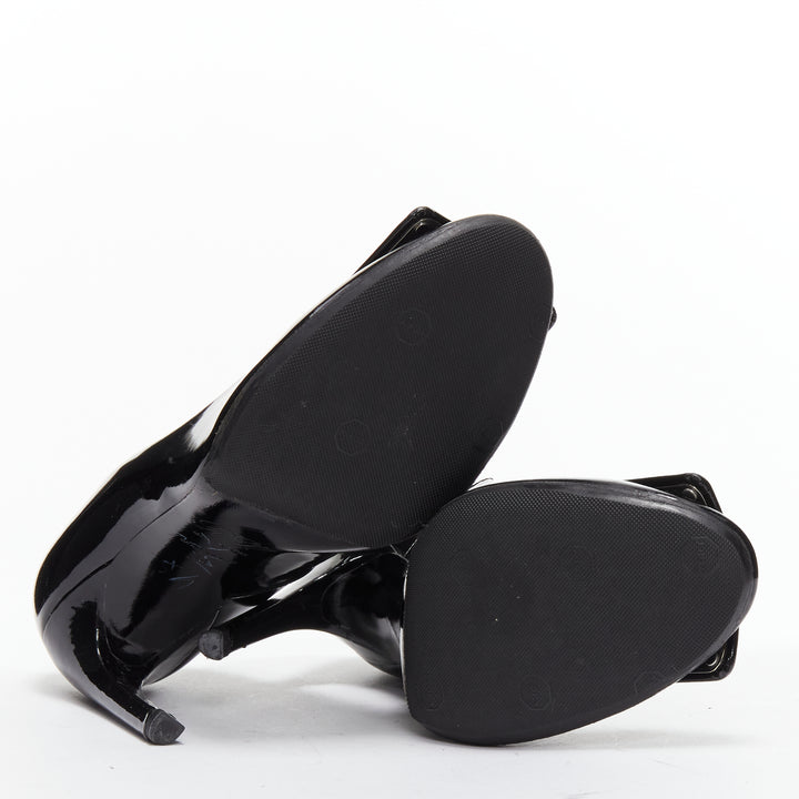 ROGER VIVIER Trompette black patent leather buckle curved heel pumps EU38