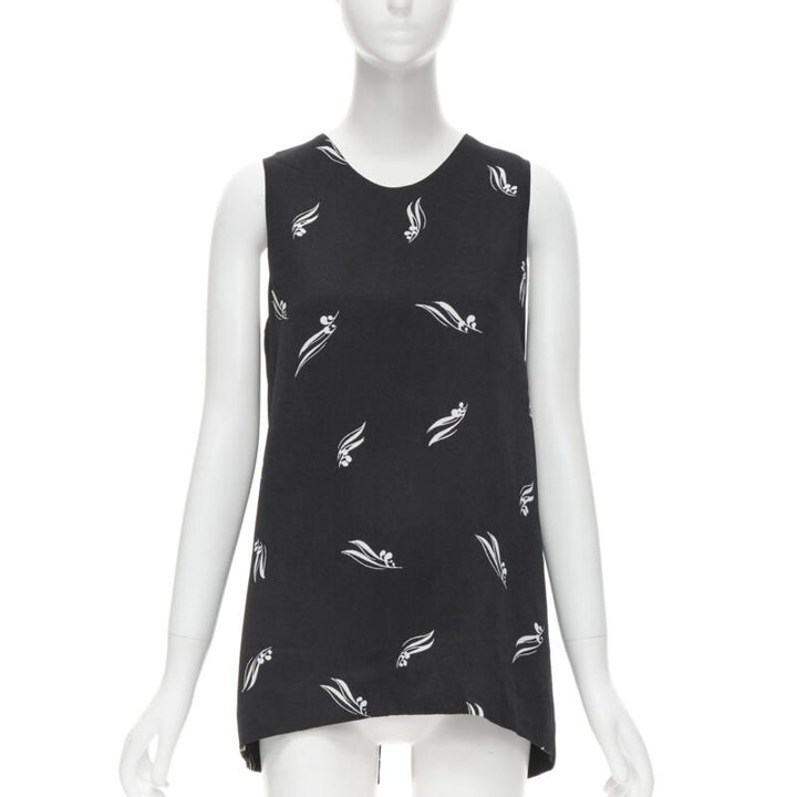 MARNI black white print crepe open split back sleeveless top IT40 S
