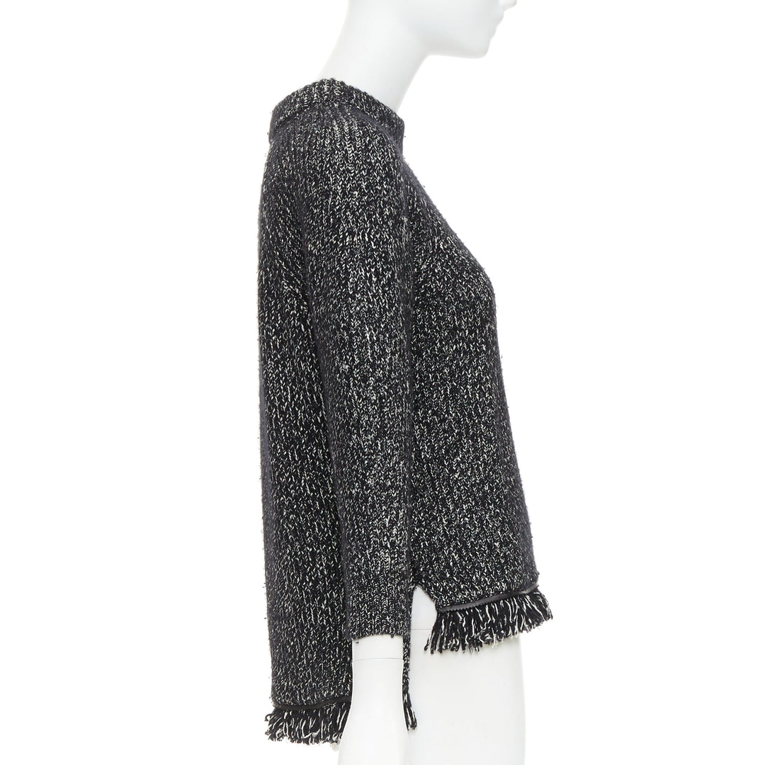 ALEXANDER MCQUEEN grey frayed fringe step hem raglan knit sweater S