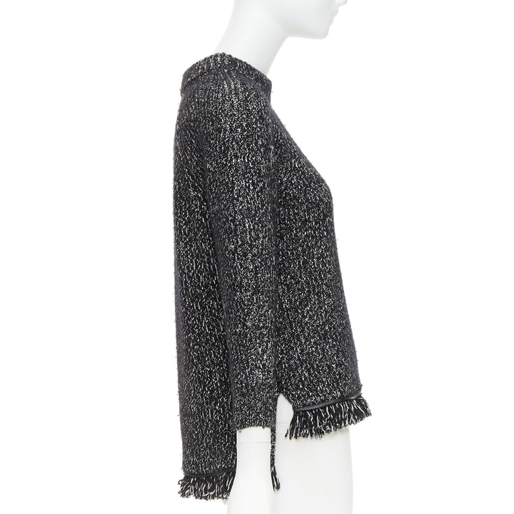 ALEXANDER MCQUEEN grey frayed fringe step hem raglan knit sweater S