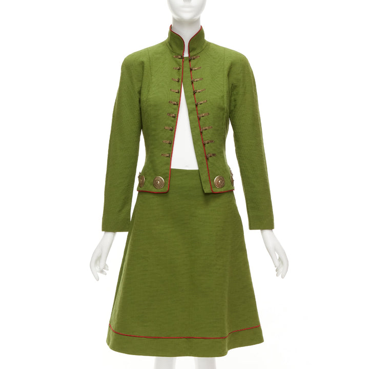 rare CHRISTIAN DIOR John Galliano 1999 Mao Communist green skirt suit FR36/38