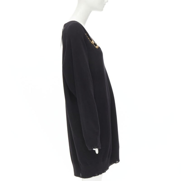 VERSACE 95% cashmere wool punk gold Medusa safety pin distressed dress IT44