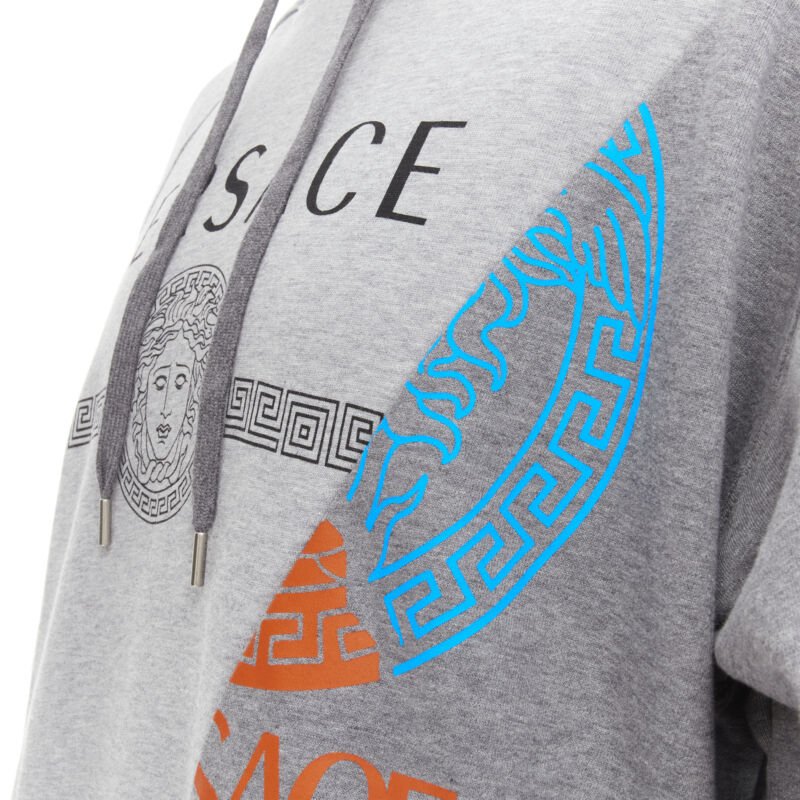 VERSACE Compilation deconstructed mixed logo cotton hoodie grey melange XS