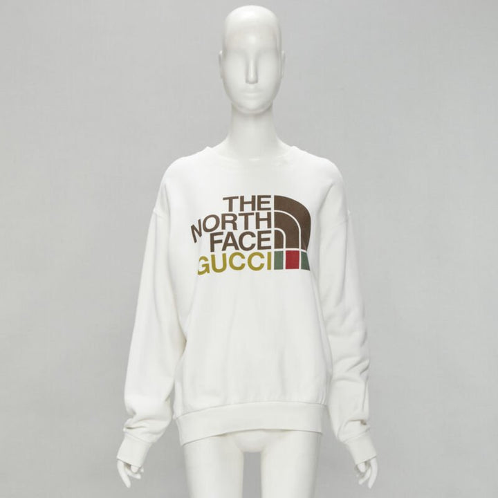 GUCCI THE NORTH FACE logo print white cotton oversized sweatshirt pullover XS