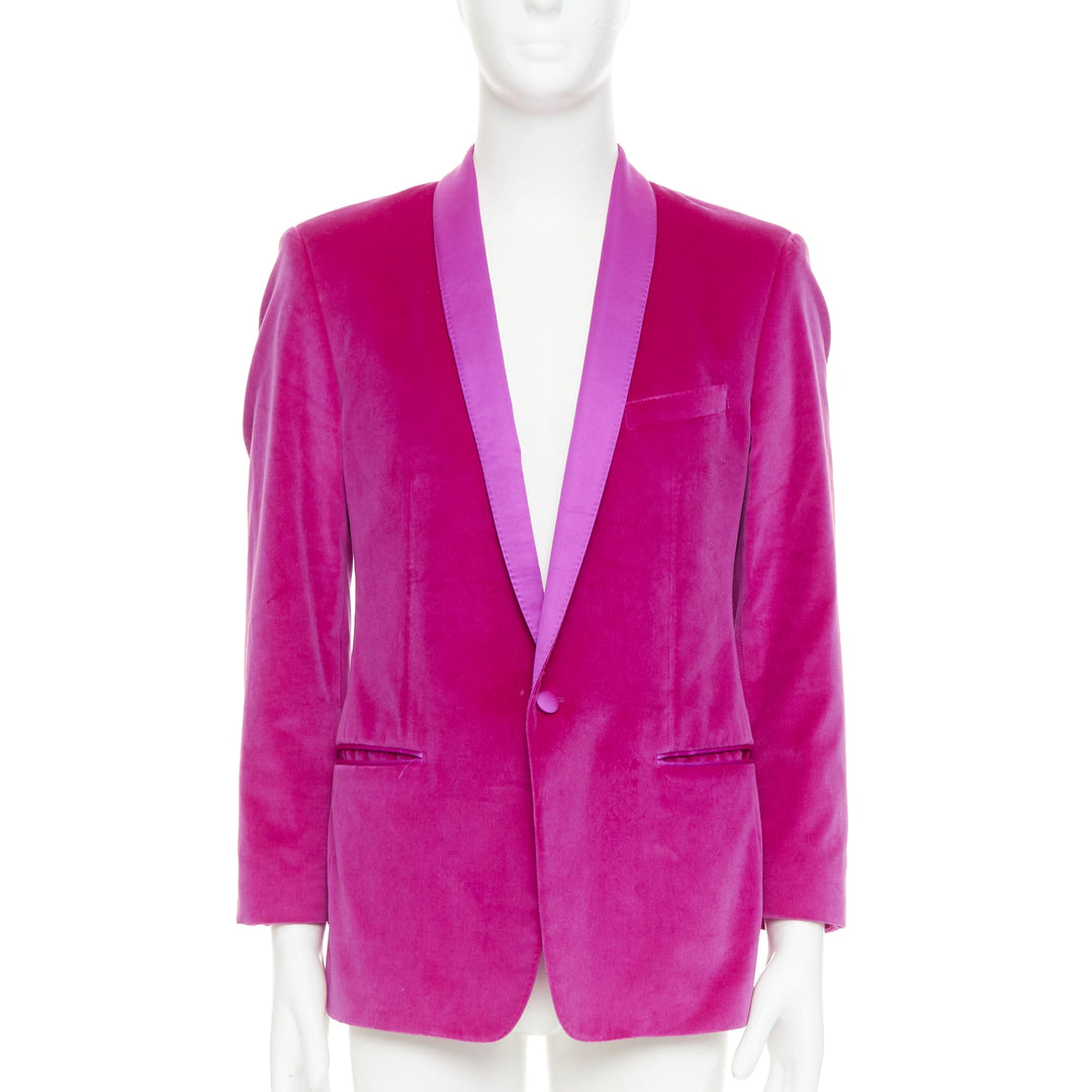 DOLCE GABBANA Gold pink velvet cotton silk blend tuxedo blazer IT52 XL