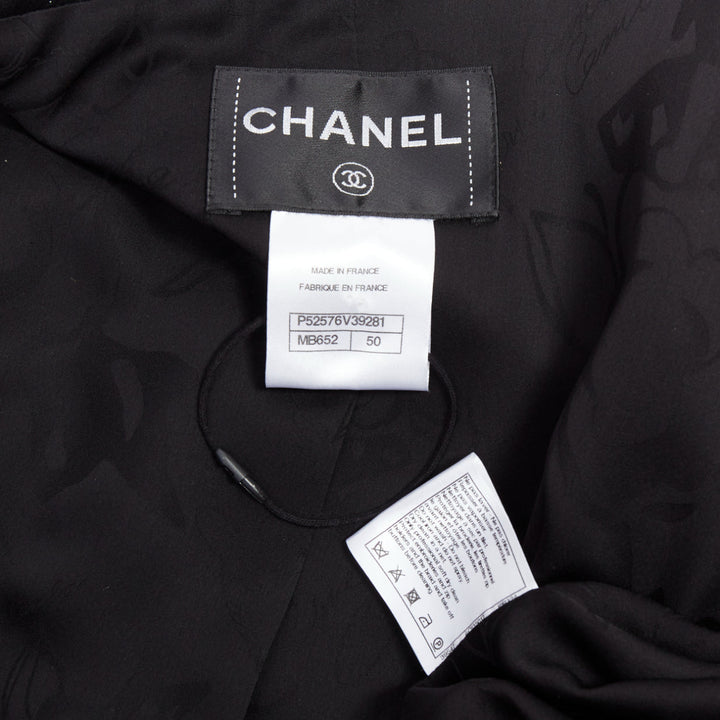 rare CHANEL 15A Runway black tweed white quilted tromp loeil ribbon  jacket FR50