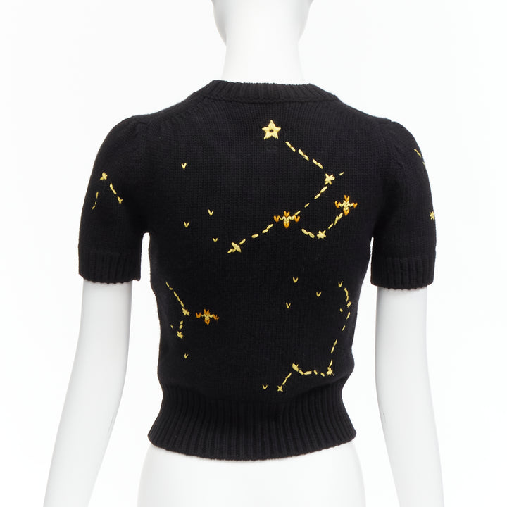 CHRISTIAN DIOR 2022 Pixel Zodiac Scorpio wool cashmere cropped sweater FR34 XS