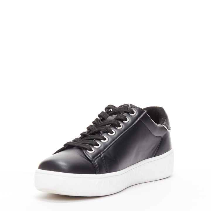 KARL LAGERFELD black leather silver logo chunky lace up sneakers EU38