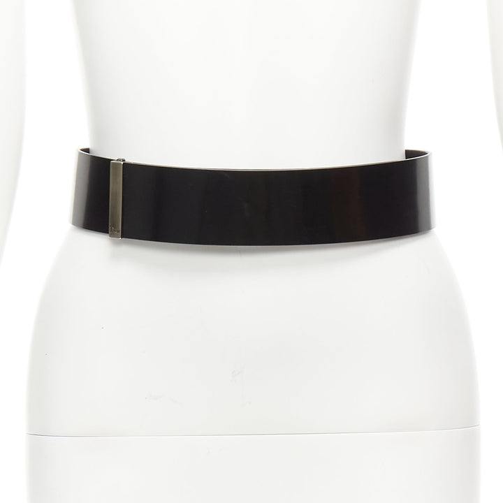 DIOR minimal logo metal bar black smooth calfskin wide belt 90cm
