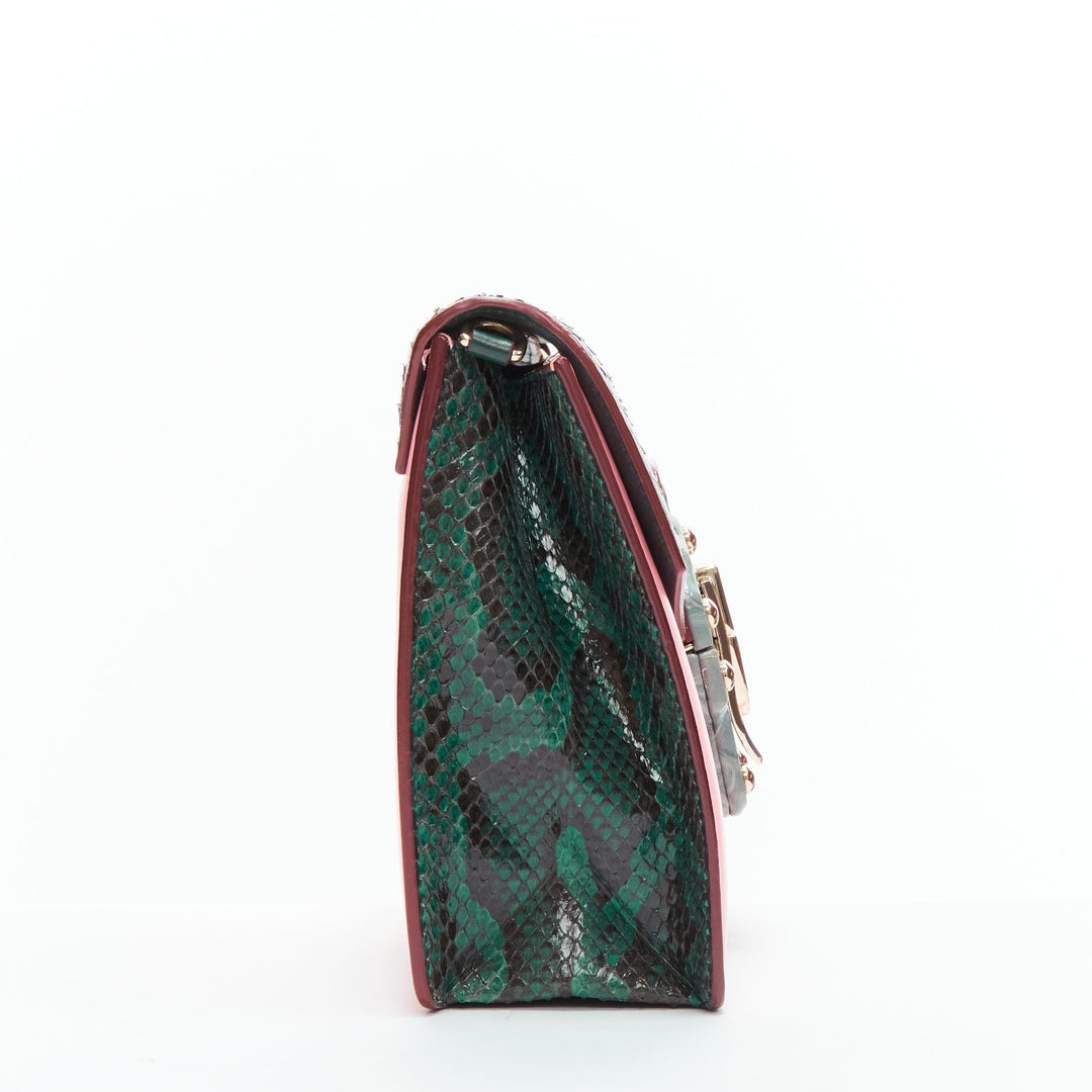 DOLCE GABBANA Lucia pink grey scaled leather flap clasp crossbody bag