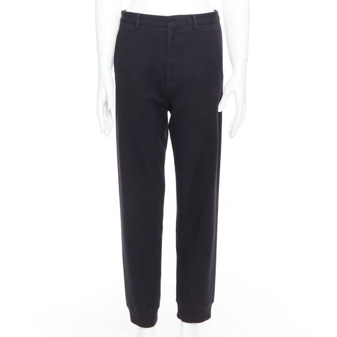 LANVIN black wool like back pockets knitted hem jogger pants