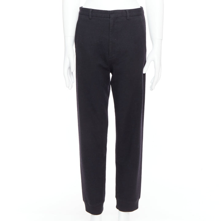LANVIN black wool like back pockets knitted hem jogger pants