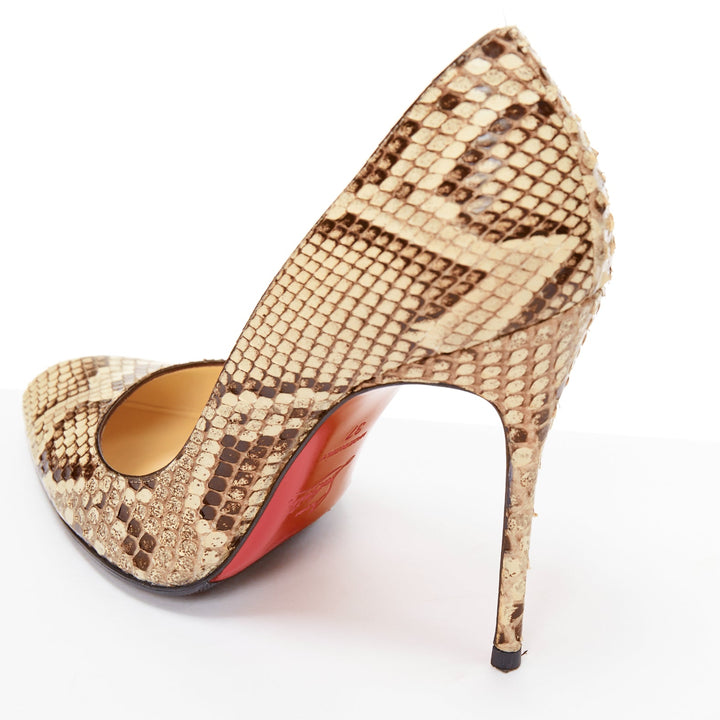 CHRISTIAN LOUBOUTIN brown natural scaled leather point toe stiletto pump EU37