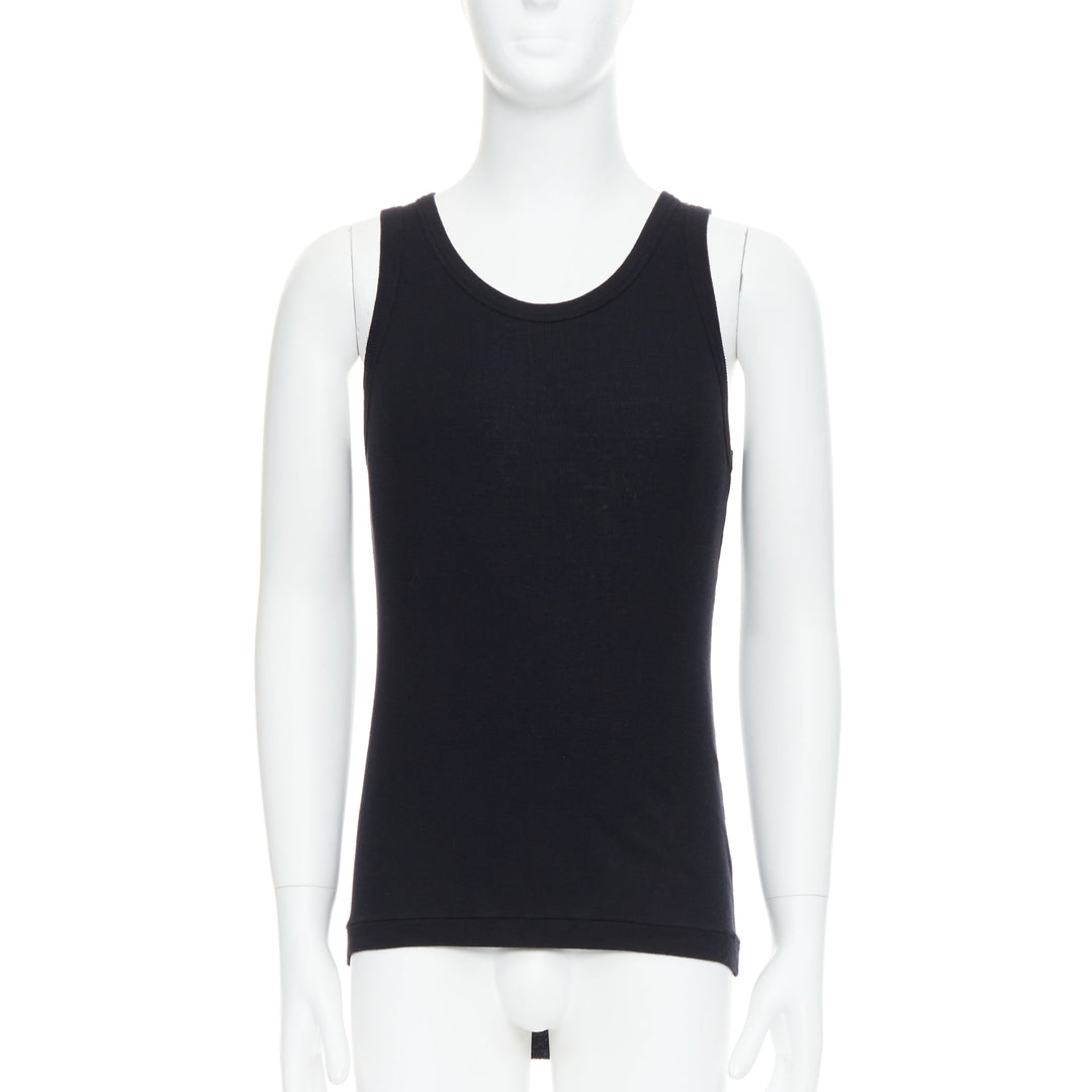 ANN DEMEULEMEESTER black cotton ribbed hi low hem scoop neck tank top M