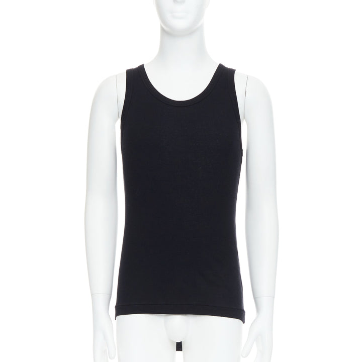 ANN DEMEULEMEESTER black cotton ribbed hi low hem scoop neck tank top M