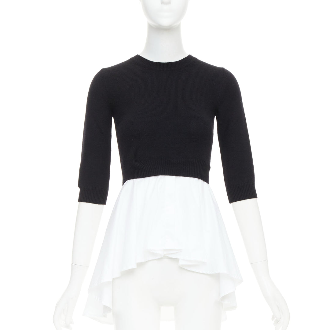 ALEXANDER MCQUEEN black wool cashmere sweater white cotton peplum top XXS