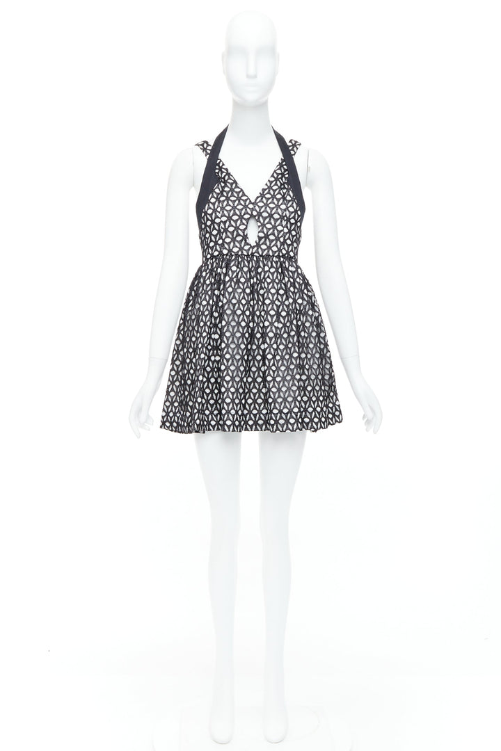 ALICE MCCALL Dust to Glory black eyelet overlay halter mini dress UK8 S