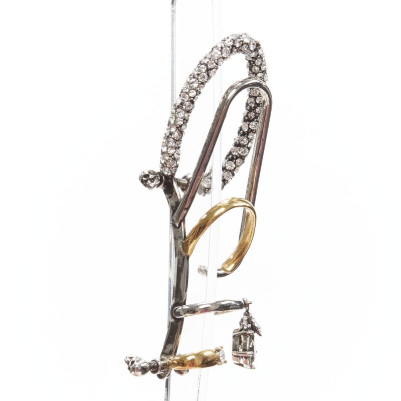 ALEXANDER MCQUEEN Runway Multi hoop gold silver crystal cuff earring