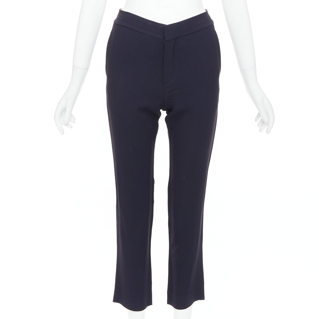 CHLOE navy concealed fly back darts tapered flare pants FR34 XS